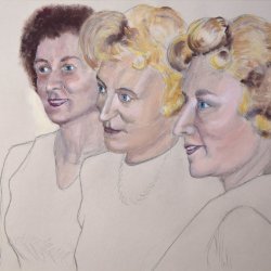 Gretl,Hilde,Hanni 1974 - 2020, Acryl auf Karton 57x42cm