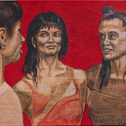 Girlstalk - 2025, Acryl, Graphit, Eitempera auf Leinwand 70x50cm